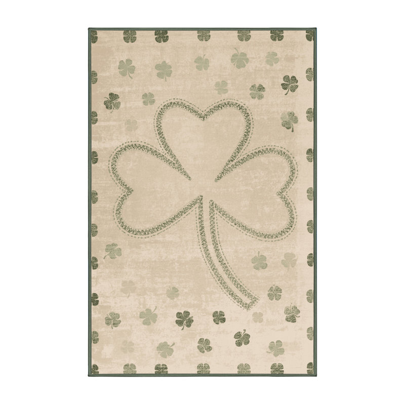 Soft Plush Fergus St Patties Modern & Contemporary Abstract Area Rug in Beige – SageGreen Binding, 2x5