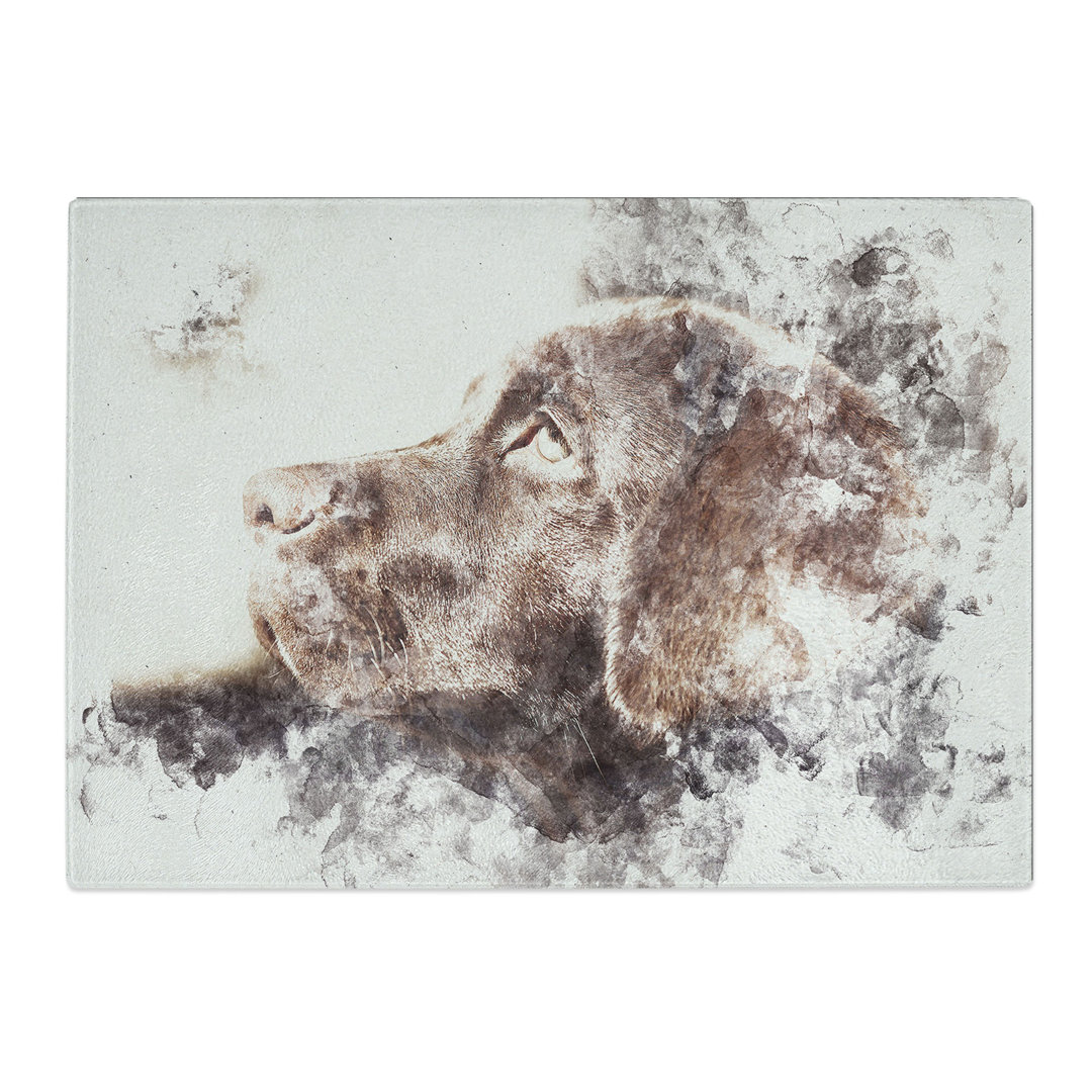 Tempered Glass Chocolate Labrador Portrait Chopping Board