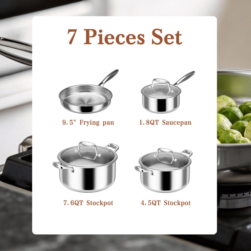 Caannasweis 7 Pieces Stainless Steel Cookware Sets