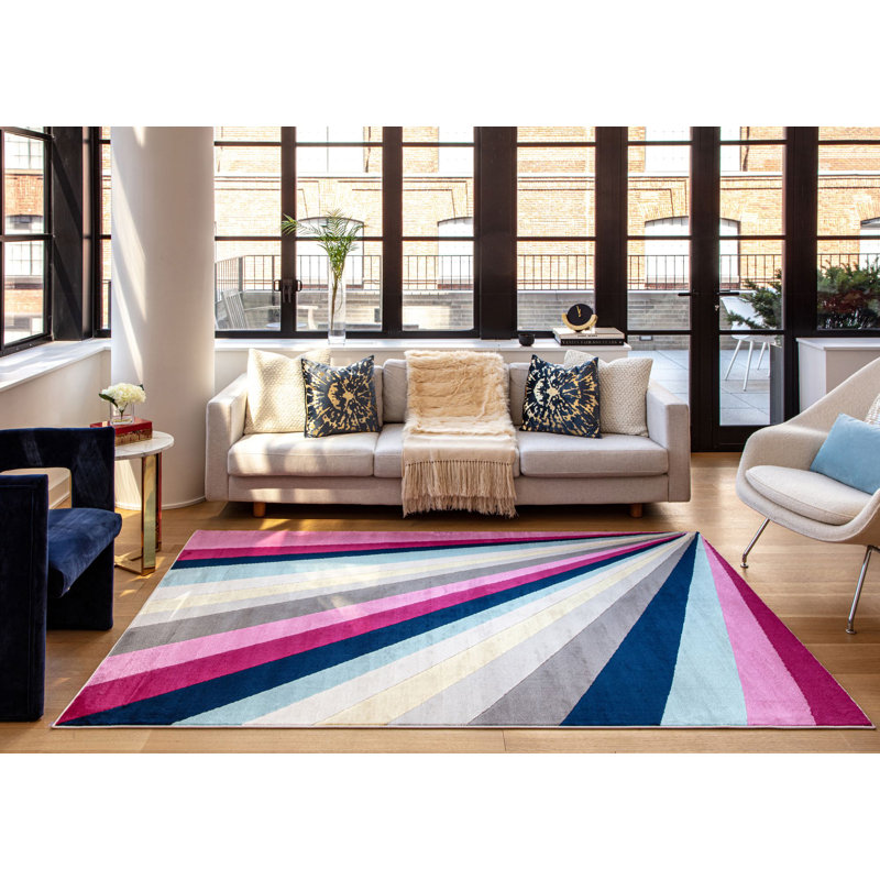 Vera Modern Sun Ray Area Rug, Rectangle 2' x 4'