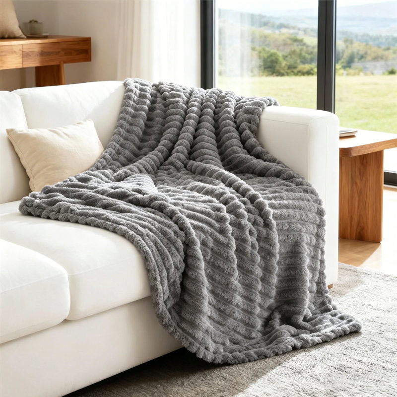 Léger à rayures - jeté en molleton doux de 300 g / m², couverture à rayures décorative et cadeau pour canapé, lit, canapé et salle de climatisation.