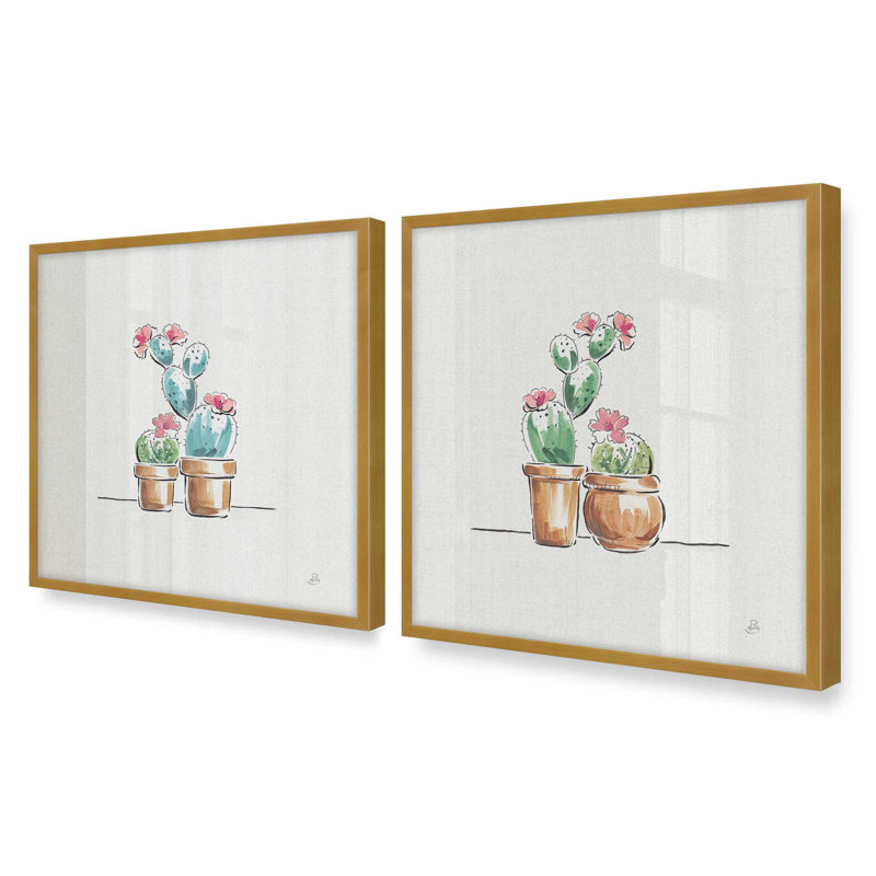 Prickly Pink Pals, ensemble de 2 impressions, 30 po x 30 po, Impression encadrée, Or poli
