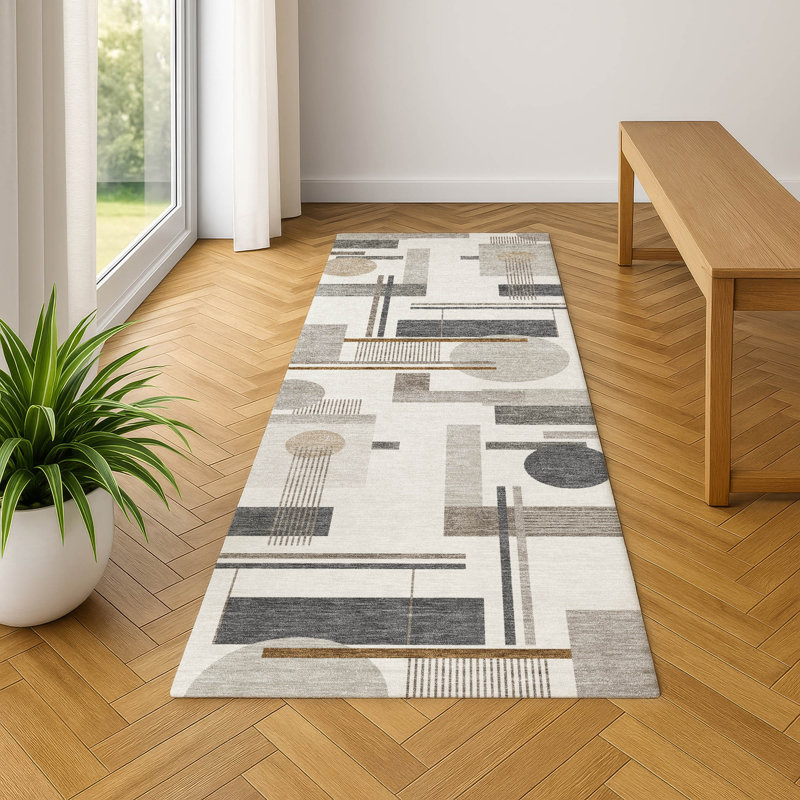 Machine Washable Indoor/Outdoor Chantille ACN2822 Geometric Rug, 2'3" x 7'6" Runner, Ivory