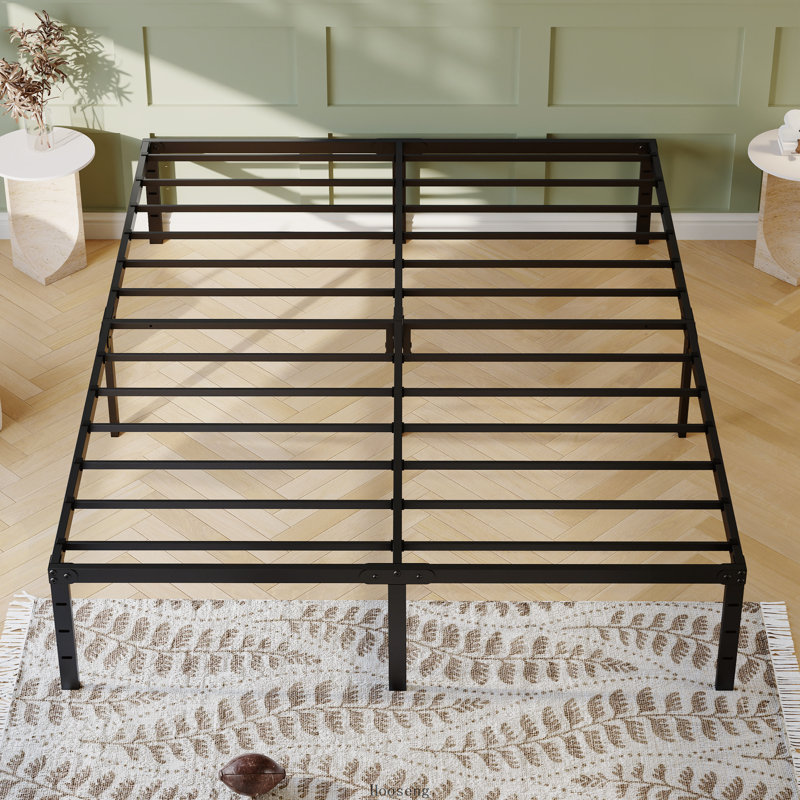Cadre de lit Queen en métal robuste de 35,5 cm (14 pouces) avec espace de rangement sous le lit de 31,2 cm (12,3 pouces) et capacité de charge de 449 kg (990 lb), noir
