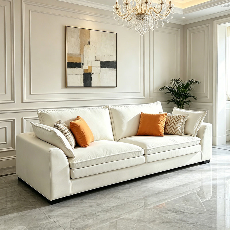 Canapé standard en velours blanc crème, H 33,46 po x l 86,61 po x P 39,37 po