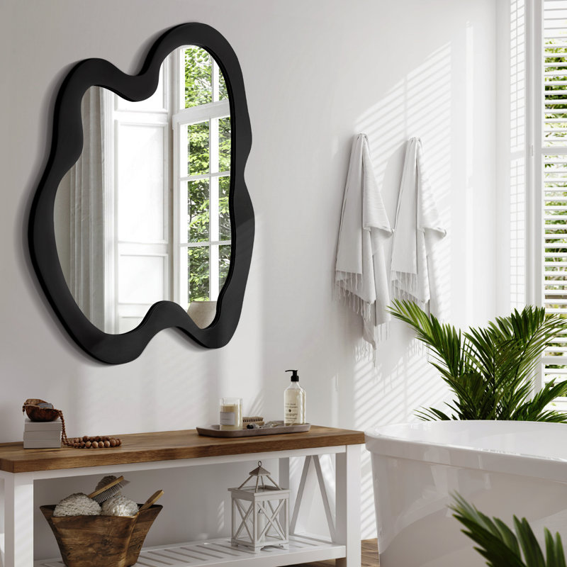 Miroir mural en bois massif, 36 po x 28 po, Noir mat