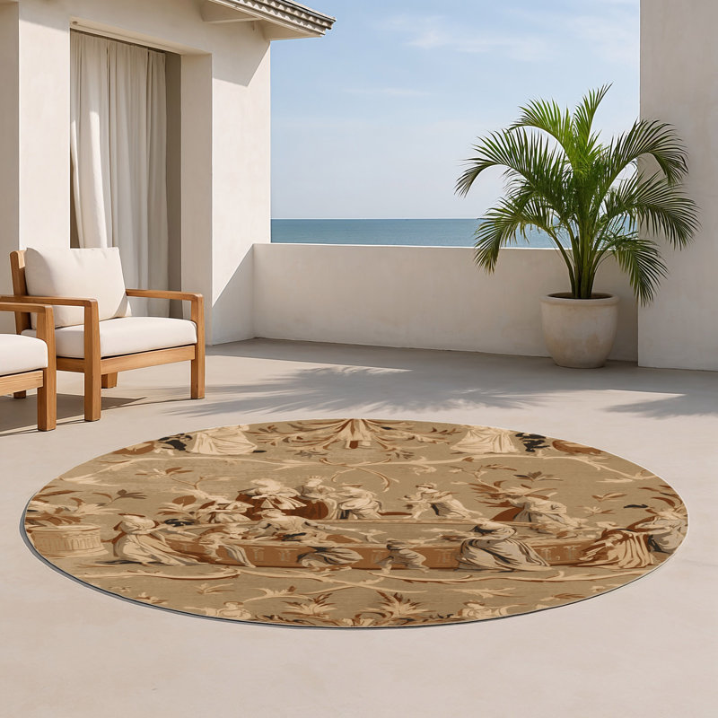 Tapis d'intérieur et d'extérieur brun français, Rond 5 pi