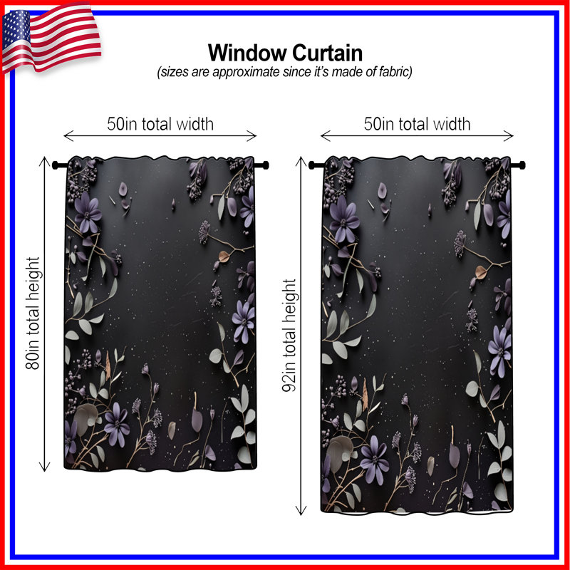 Rideaux floraux, voilages et voilages à motif floral - 1 panneau, Blockout, 50" x 92" - 1 Panel