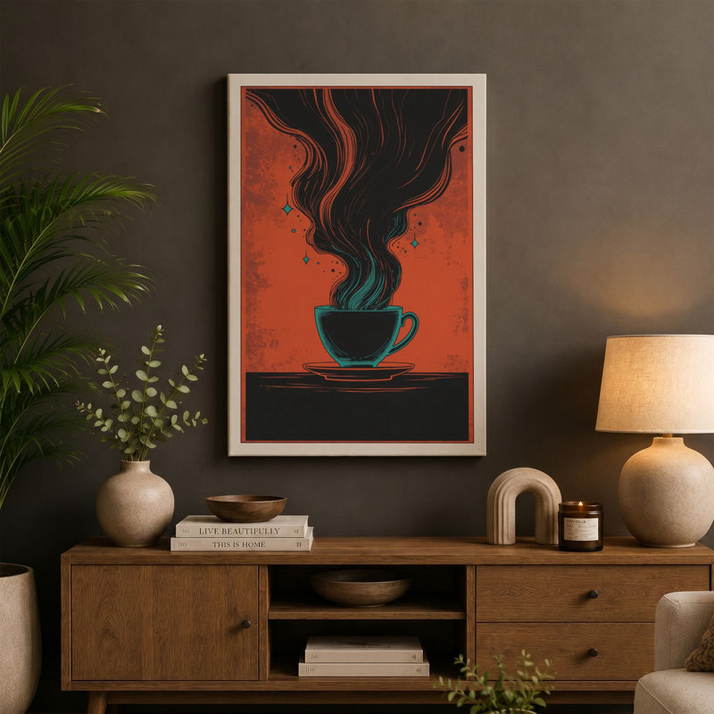 Steaming Contemplation Modern - Wrapped Canvas, 18x12 - 45.7 x 30.5 cm, Black Border