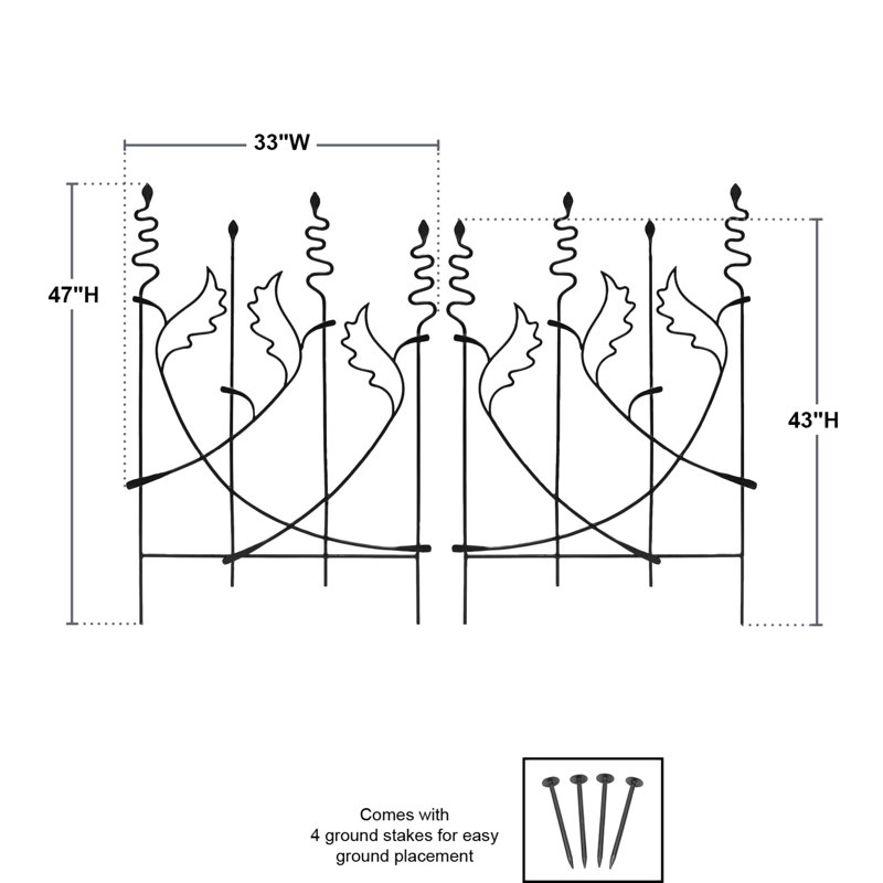 Acanthus Black Metal Garden Fence Trellis, 47" Height