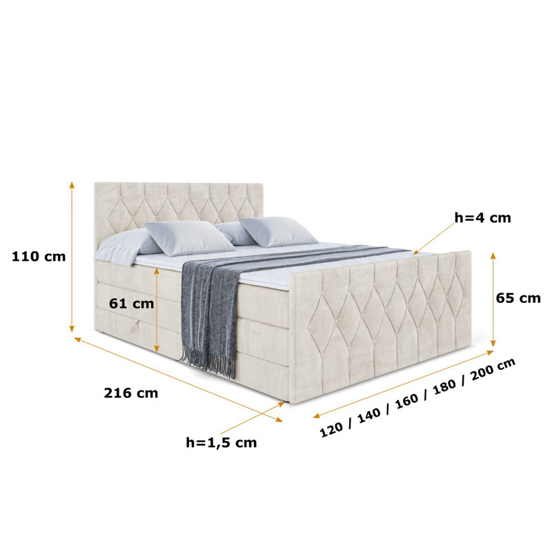 Rylund Divan Bed with Mattress, 180cm W x 200cm L, Beige cream