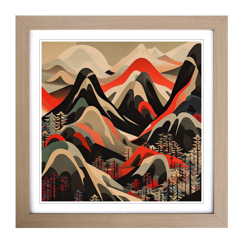 Japanese Mountains Constructivism - Framed Print, Oak