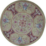 Hand-Knotted High-Quality Wine and Ivory Round Area Rug