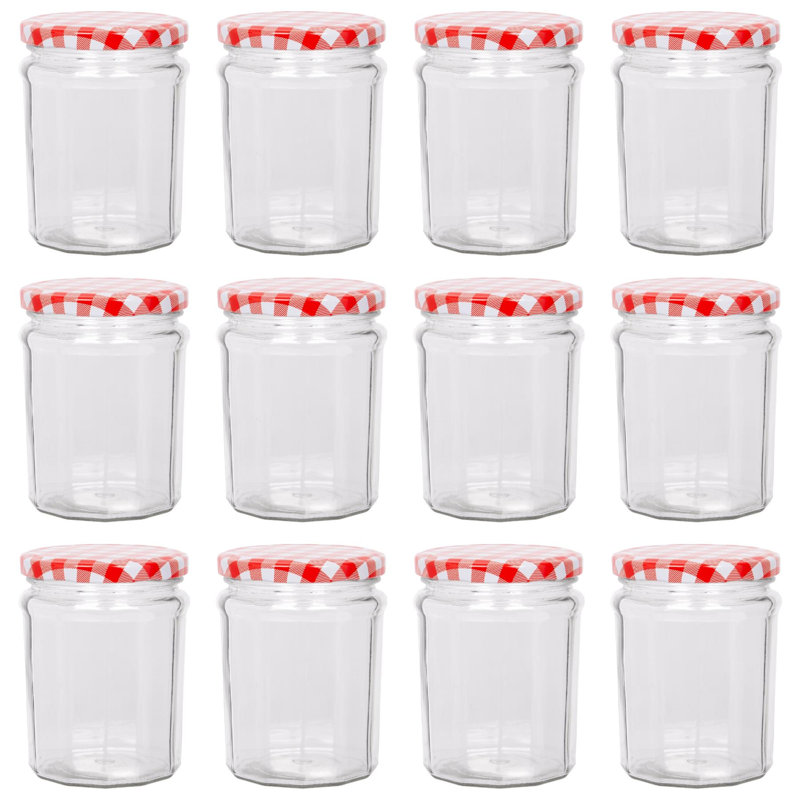 Argon Tableware  Glass Preserving Jars, 380ml, Red Gingham