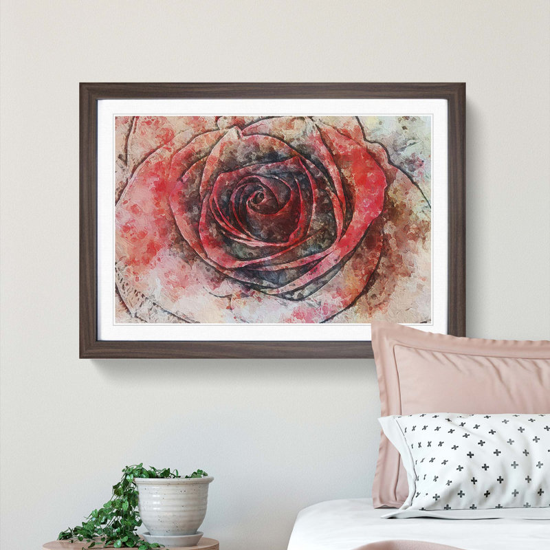 Red Rose in Abstract - Picture Frame Painting Print, Walnut Framed, 48cm H x 65cm W x 2cm D