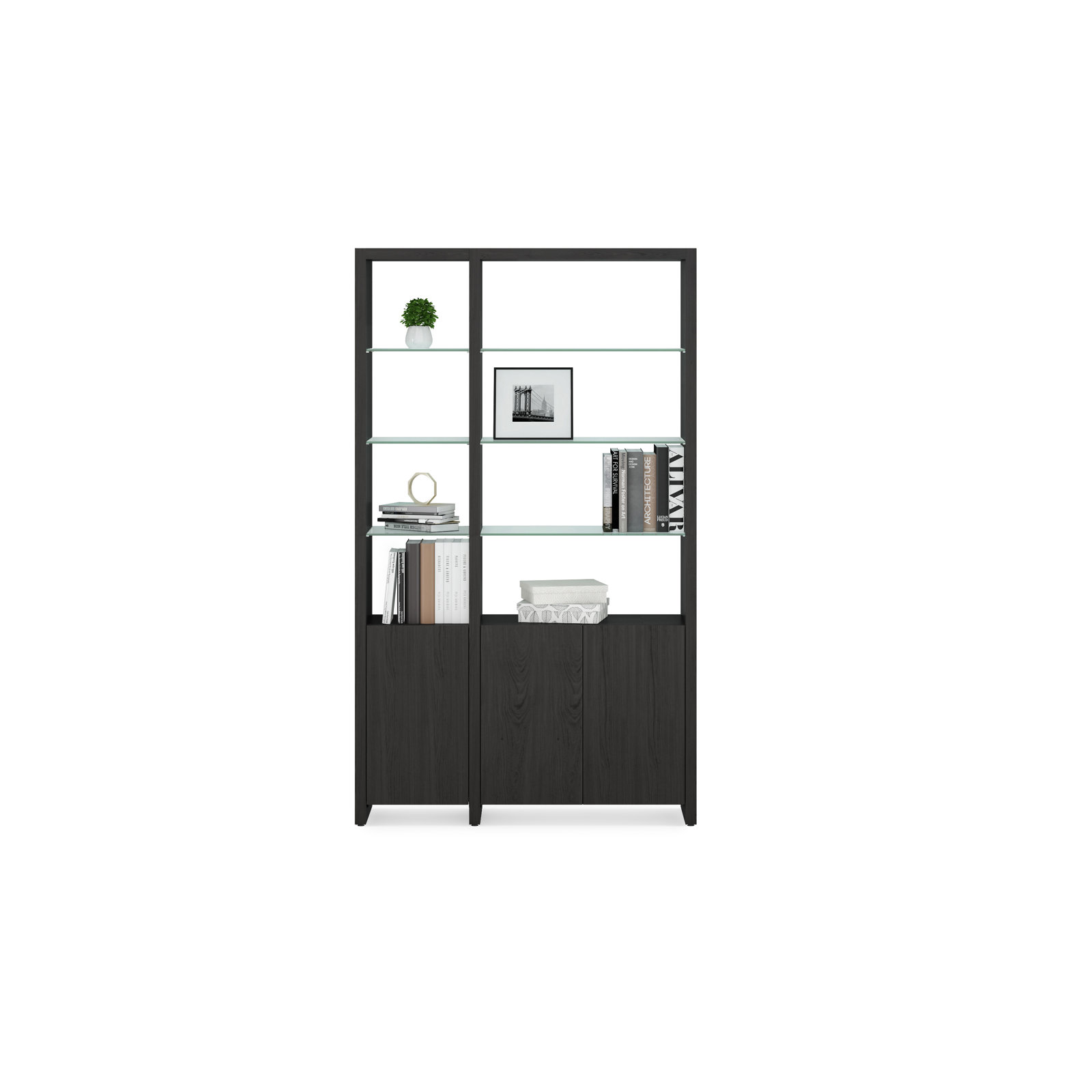 Linea Standard Bookcase, Charcoal Stained Ash, 2, 83.75" H x 50" W x 14" D