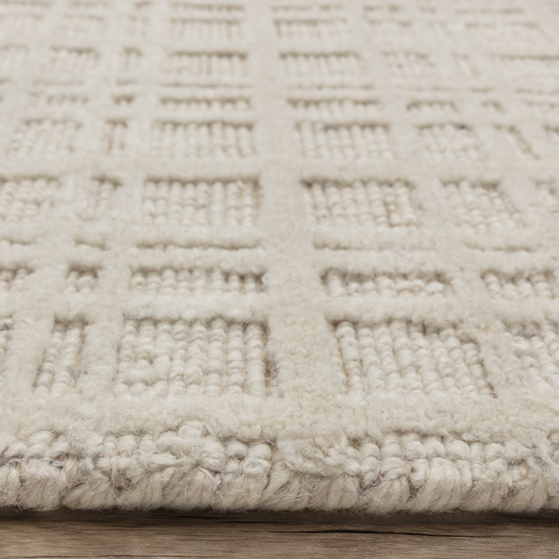Beltsville Chequered Wool Hand Woven Area Rug, Rectangle 120 x 170 cm, Cream