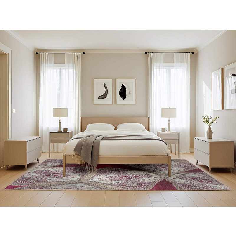 Tapis rouge/brun tissé à la machine, Rectangle 5 pi x 8 pi