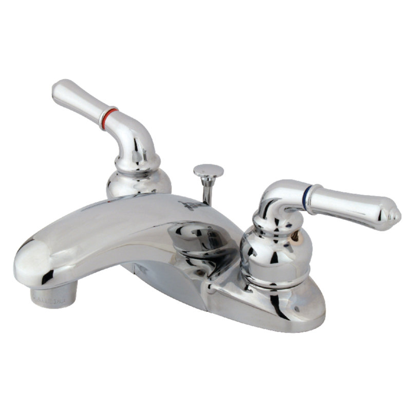 Robinet de salle de bain central à 4 poignées à fixation sur comptoir à 3 trous avec poignée escamotable Kingston Brass Magellan