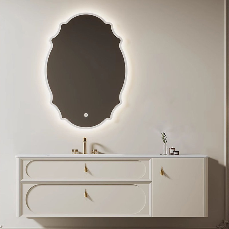 French simple retro style bathroom cabinet, 19.69" H x 51.18" W x 21.65" D, Off White