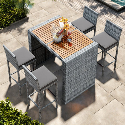 5-Pieces Outdoor Patio Wicker Bar Set