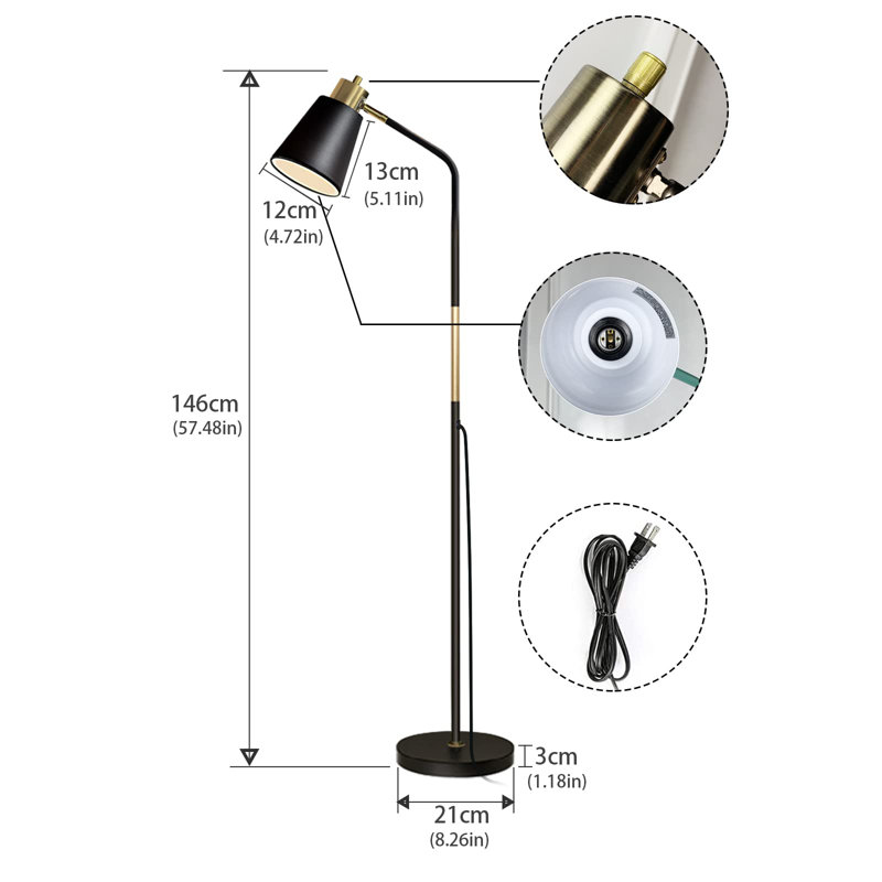 Lampe sur pied arquée 57,48 po Hadlock, Noir