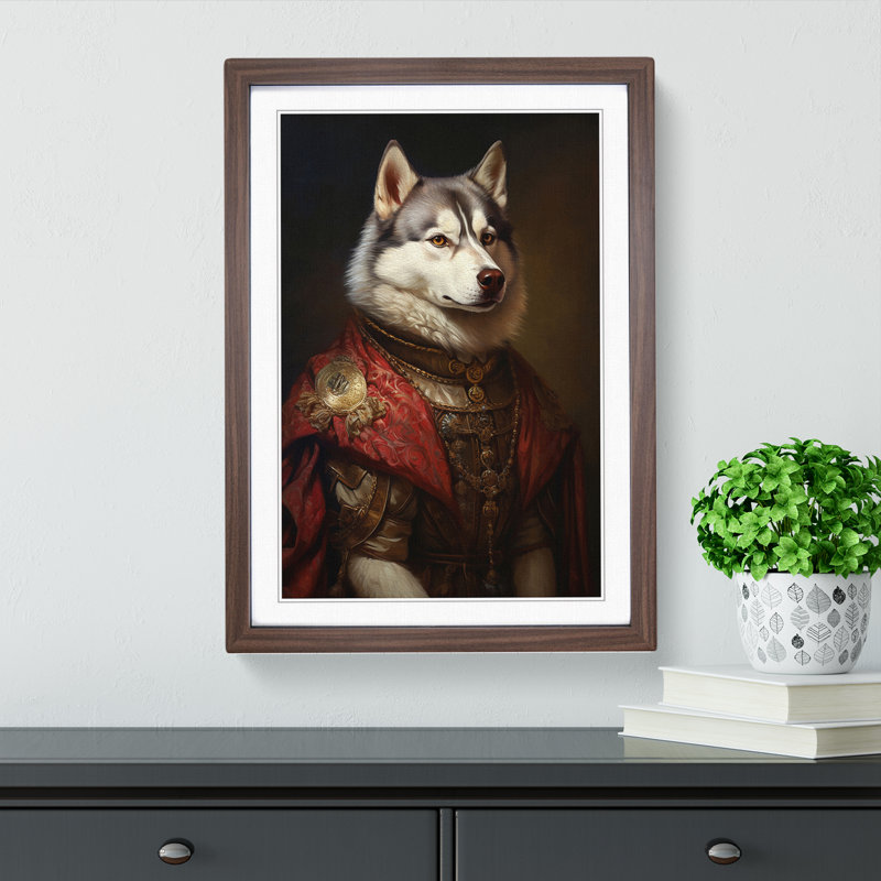 Husky Baroque - Single Picture Frame Print on Wood, Walnut, 46cm H x 34cm W x 2cm D