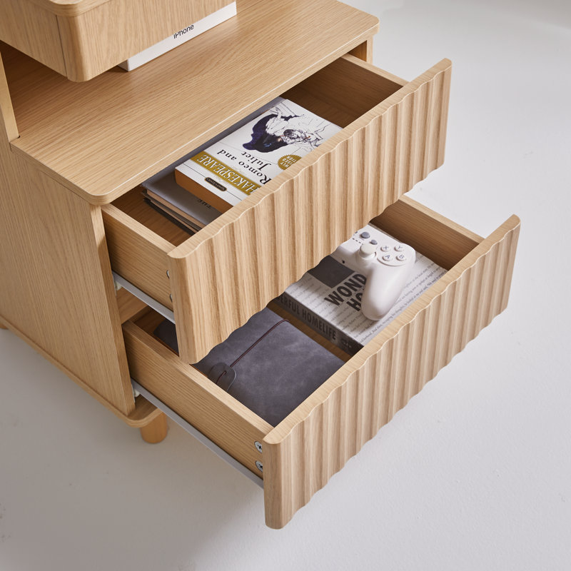 Table de chevet moderne avec station de charge et ports USB, table de chevet Mid-Century avec tiroir d'intimité dissimulé et 2 tiroirs de rangement, table de bout pour la chambre à coucher et le salon