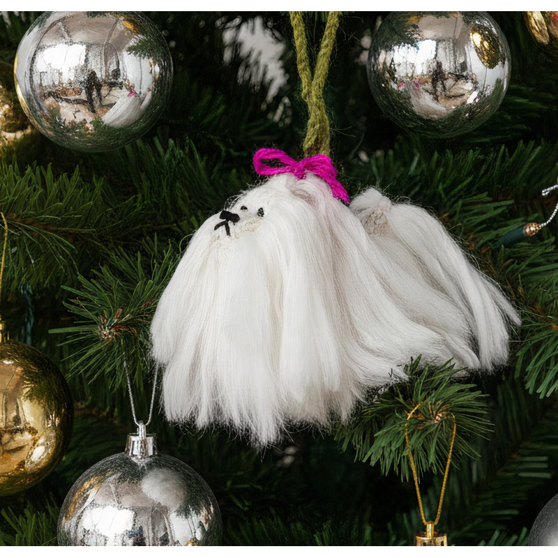 Ornement de Noël maltais tricoté à la main pour chien