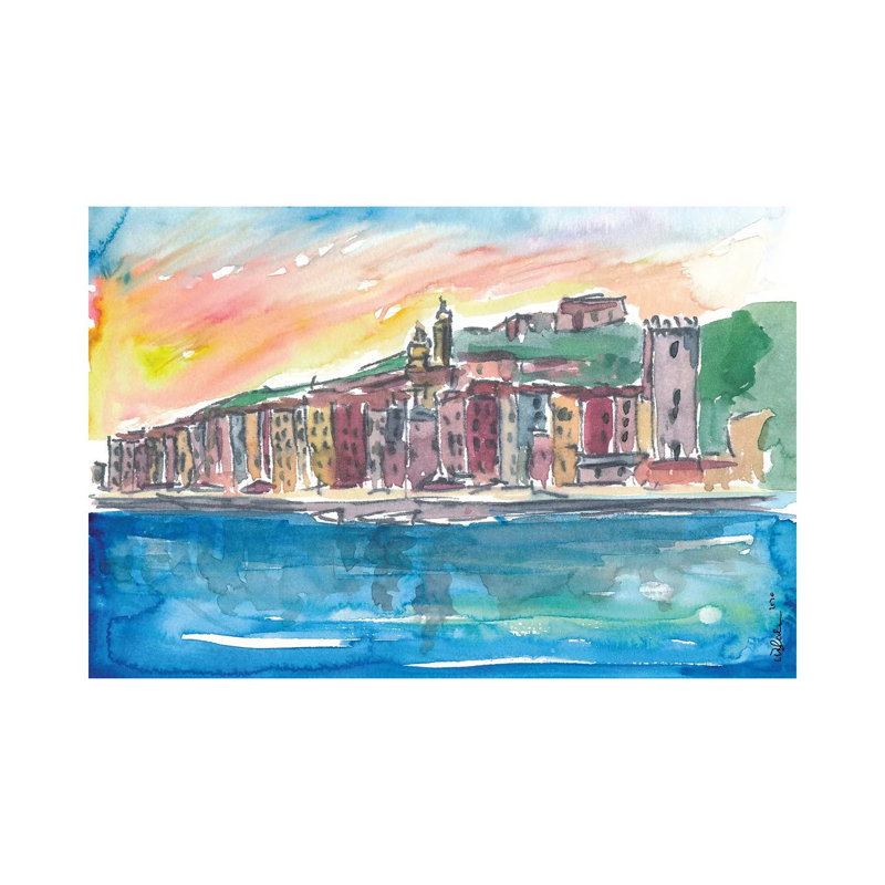 Porto Venere Mediterranean Sunset In Italy by Markus & Martina Bleichner - Wrapped Canvas Print, 30.48 cm H x 45.72 cm W
