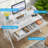 Kravitz Writing Desk with Drawers, Computer Desk with Metal Base, White Desk-1470163661