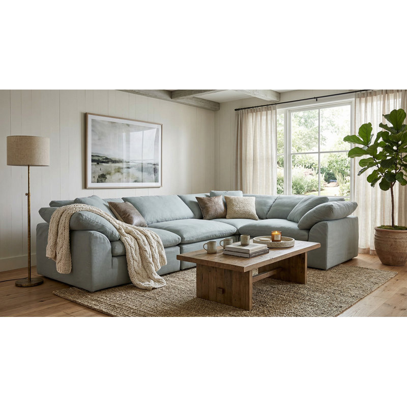 Cloud-Inspired 132" 4 Piece Oversized Deep Lounge Slipcovered Modular Corner Sectional | Performance Fabric Washable Water-Resistant Stain-Proof | Deep-Seating Down-Filled Couch | Plush Cushions, Modern Design 