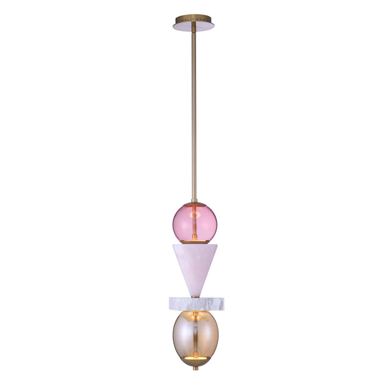 Luminaire suspendu 1 demi-lune Kalco, Blanc, Rose / gris clair