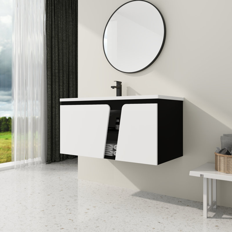 Meuble-lavabo mural en contreplaqué 40 po avec lavabo en céramique et 2 portes à fermeture en douceur