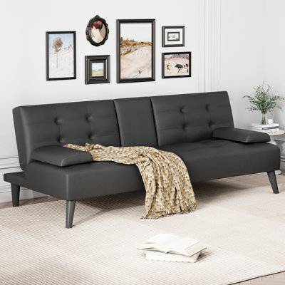 Advait 64" Faux Leather Split Back Convertible Sofa