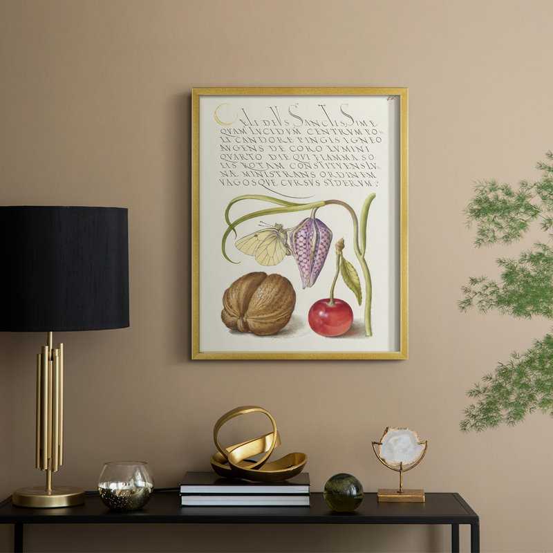 Reproduction encadrée Hoefnagel, spéculations tropicales - bois massif, H 21 po x l 17 po, Doré