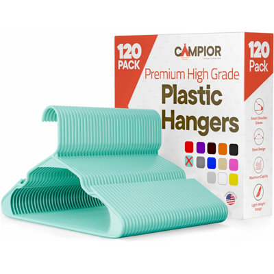 Plastic Clothes Hangers – Heavy Duty Hanger Set, For Organizing Clothes, Dresses, And Coat, Holds Up To 5 Lbs, Space-saving Hangers With Non-slip Shoulder Grooves, Pack Of 120, Aqua