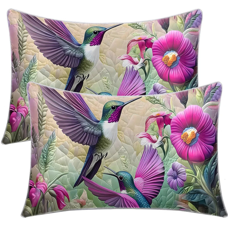 2 Pcs Tropical Hummingbird Art Satin Pillowcases, Soft Skin-friendly Silky Envelope Pillow Covers For Hair & Skin, Queen Size Bedding Set For All Seasons