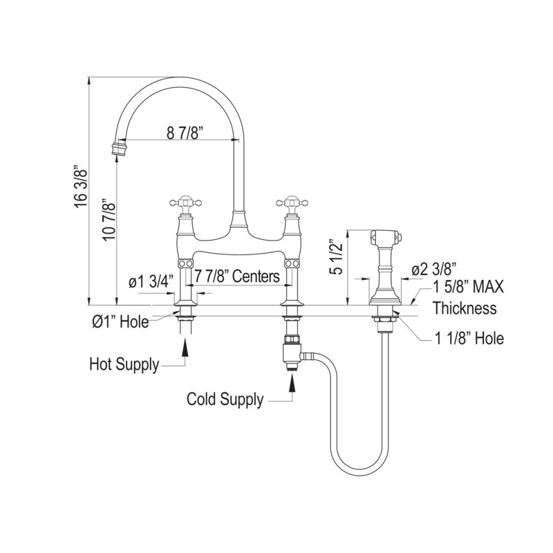 Georgian Era Bridge Kitchen Faucet with Side Spray, Polished Nickel