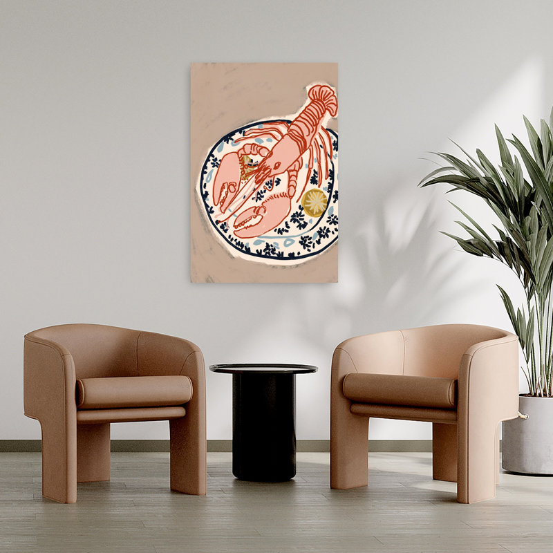 Art mural côtier rose, homard rose, 36" H x 24" W