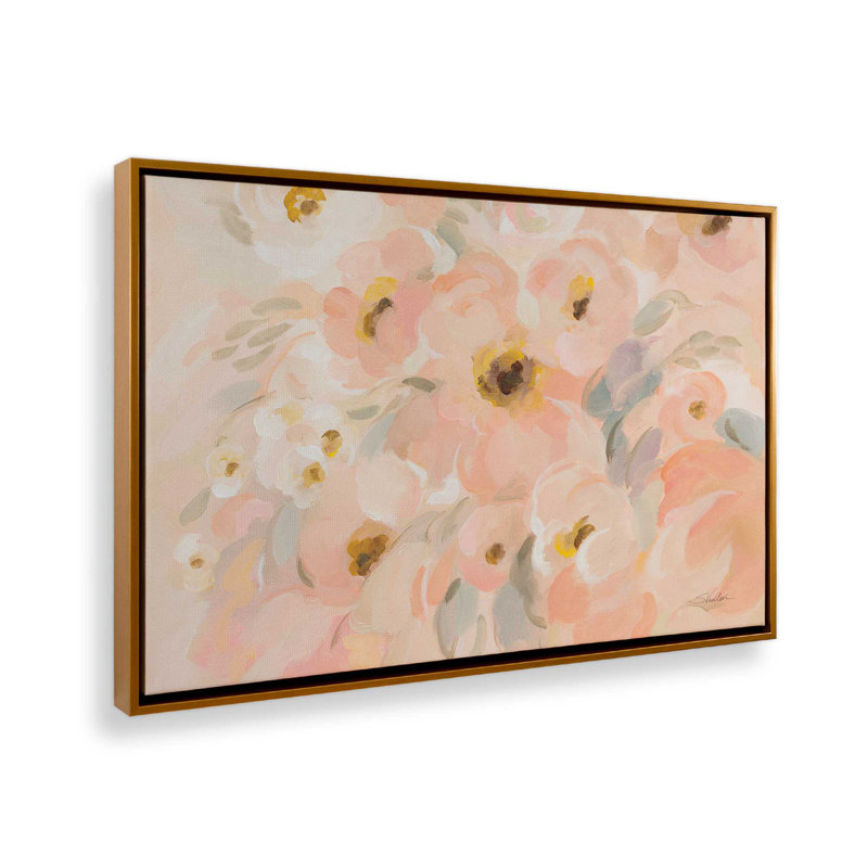 «Blush Blooms», reproduction sur toile, Cadre flottant doré poli, H 8,75 po x l 12,75 po