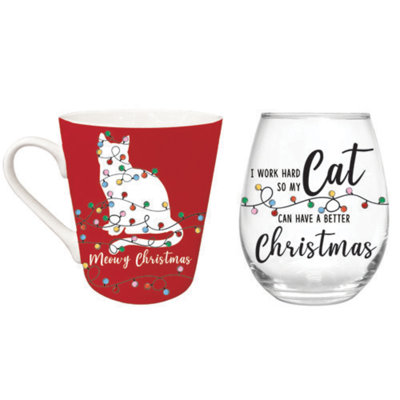 Coffret-cadeau Flare Cup et verre sans pied, Meowy Christmas