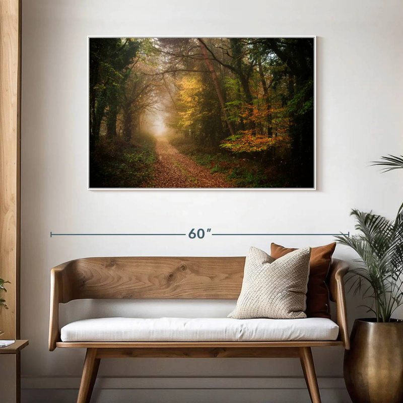 Chemin dans la forêt d'automne, Cadre flottant blanc, 46 po x 31 po