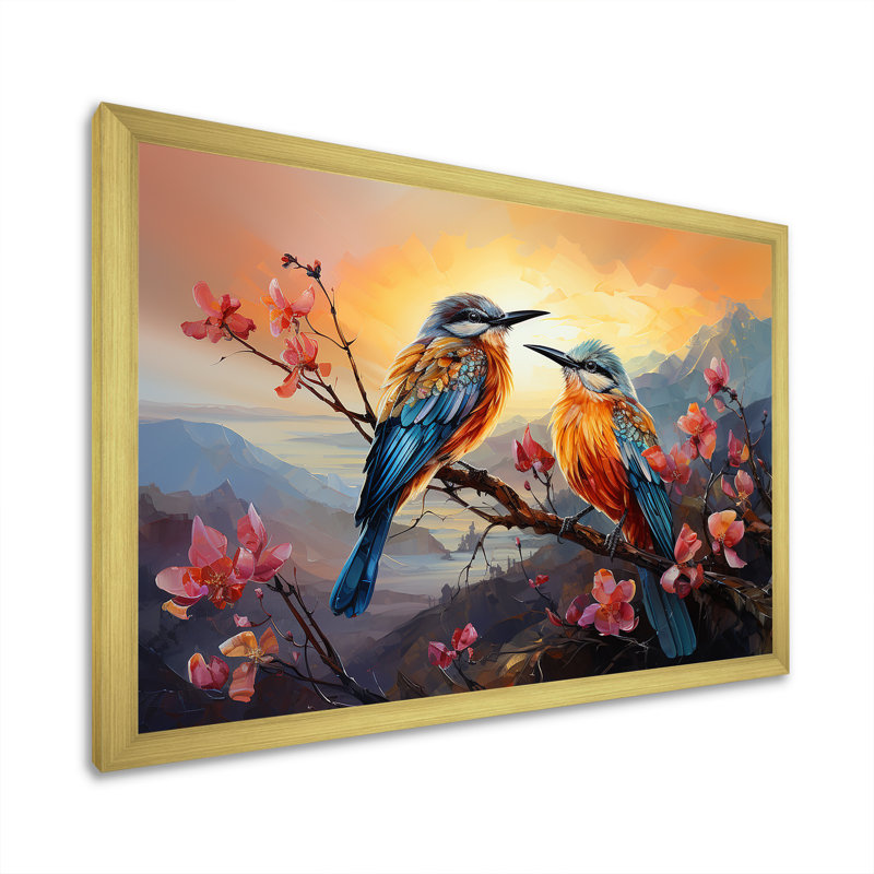 Birds Of Paradise Sunset sur toile, Cadre flottant doré, 12" H x 20" W