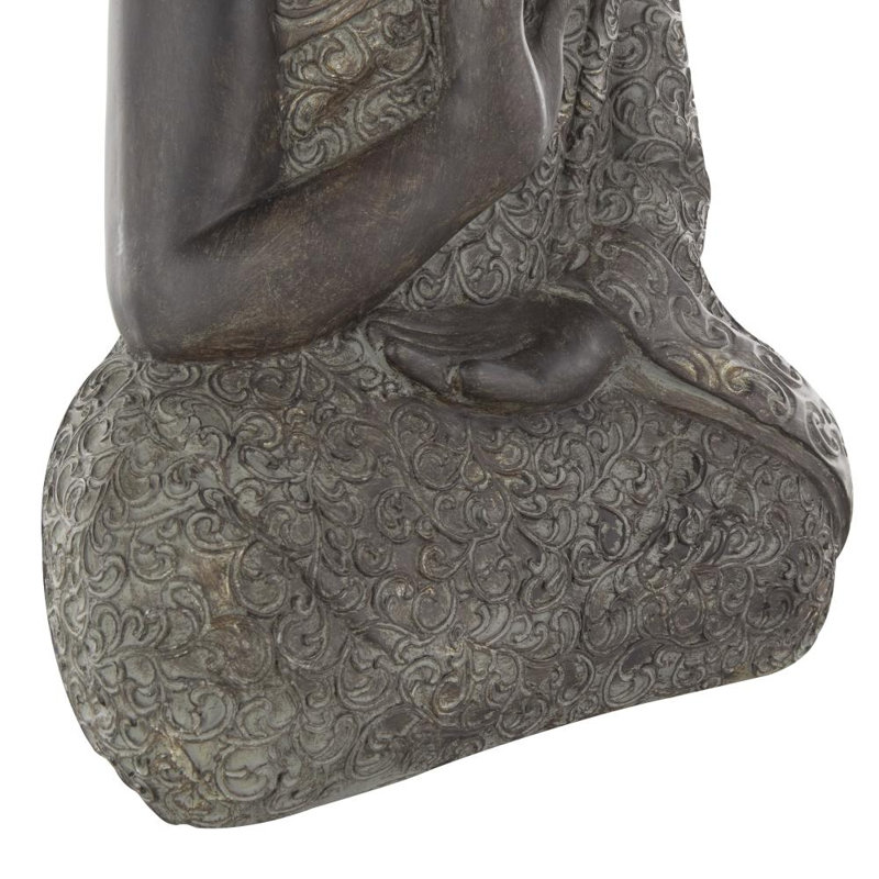 Aghnadarragh Polystone Meditating Buddha Brown Decorative Sculpture with Engraved Carvings and Relief Detailing