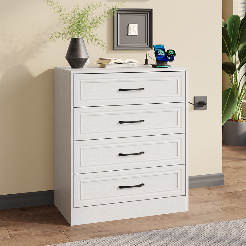 Iasia 4-Drawer Dresser with Charging Station , White