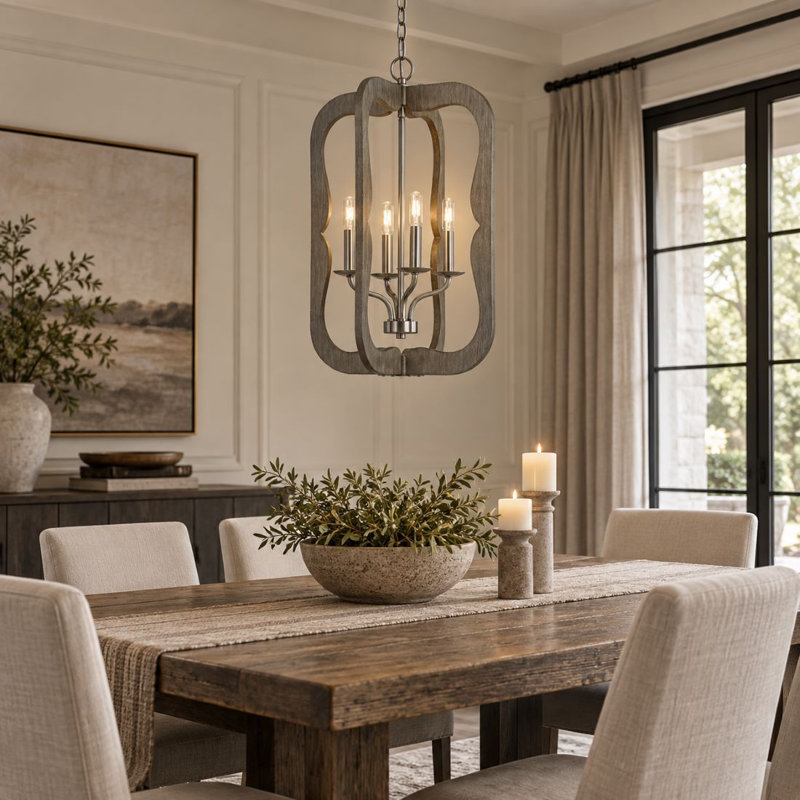 Wood Pendant Light Four-Light Design 11.5" H