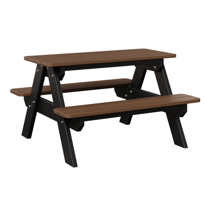 Berlin Gardens Kids Rectangular Picnic Table, Antique Mahogany Top/Black Base