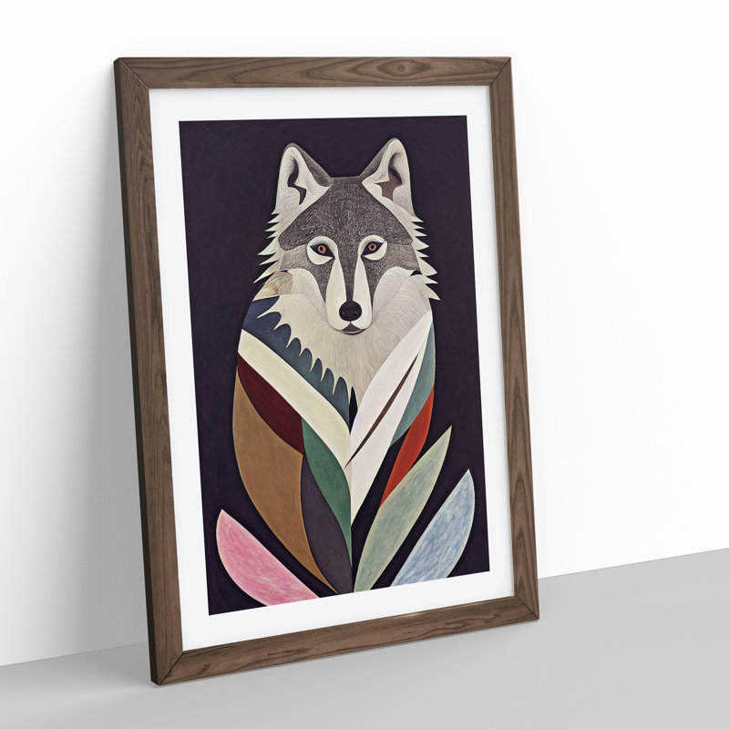 Abstract Wolf Art - Single Picture Frame Print, Walnut Framed, 64cm H x 46cm W x 2cm D