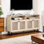 Meuble télé naturel de style Mid-Century naturel pour le salon, avec rond noir, bois d'ingénierie et papier, l 32 po de haut x l 56 po x P 32 po H, assemblage simple requis